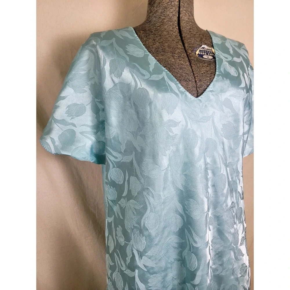 Vintage 70s‎ Tulip Flower Nightgown Teal Baby Blue Short Babydoll Volup 2X XL